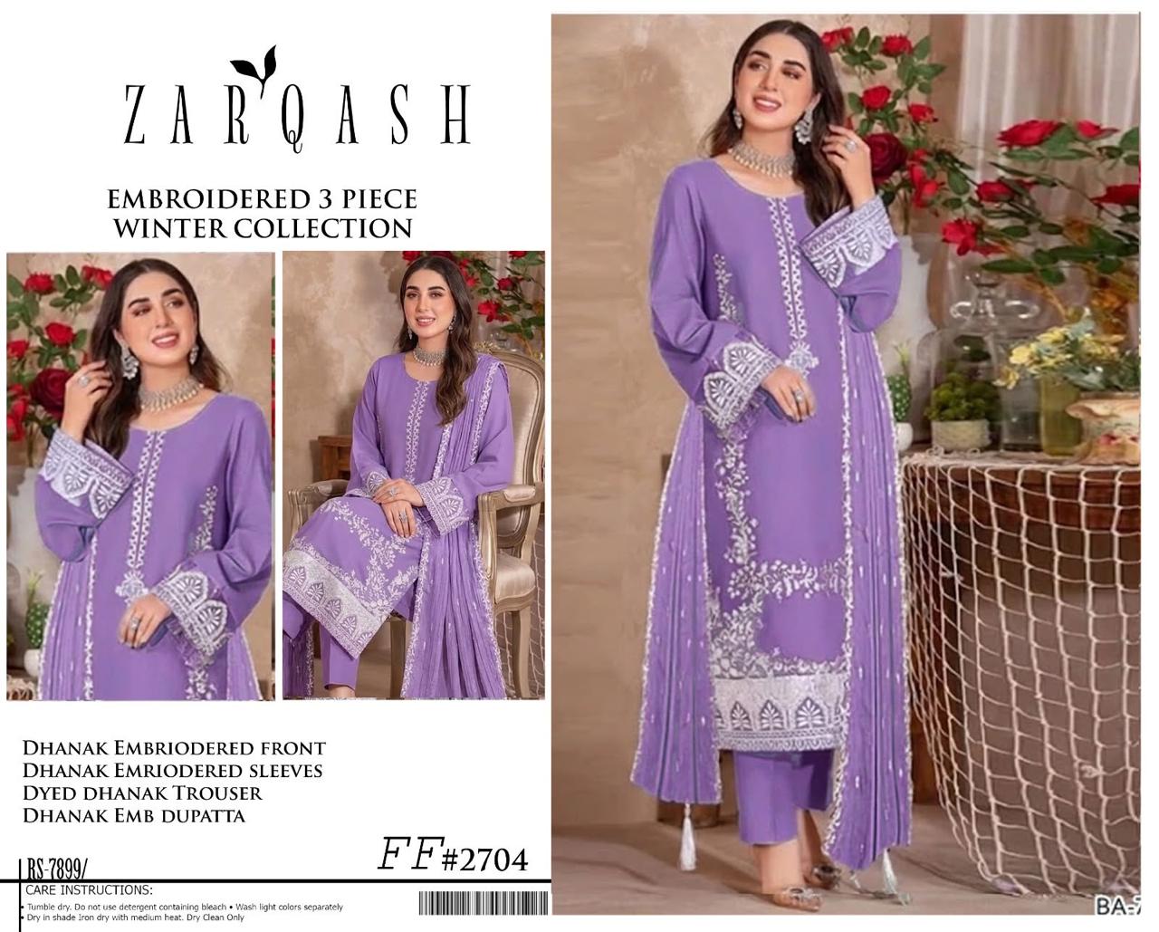 Dhanak embroidered luxury unstitched 3pc suit